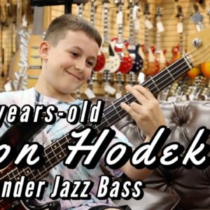 11-years-old ARON HODEK playing a 1964 Fender Jazz Bass at Norman's Rare Guitars