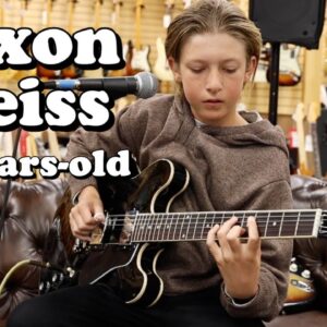 10-years-old Saxon Weiss playing a Gibson ES-335