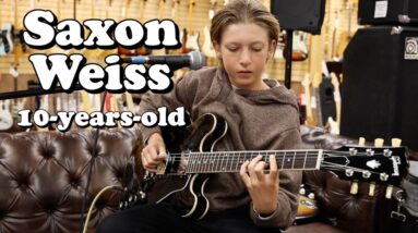 10-years-old Saxon Weiss playing a Gibson ES-335